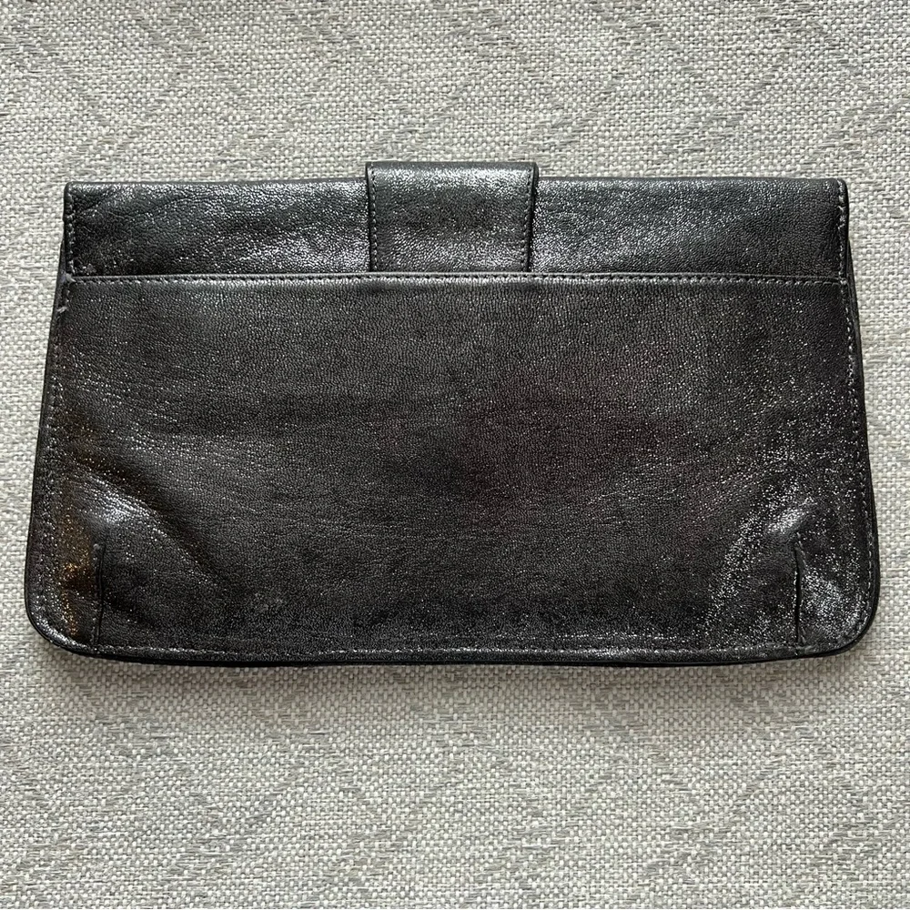 Abas Black Patent Leather and Silver Metallic-look Clutch